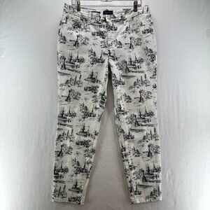 Charter Club Bristol Skinny Ankle Pants Women 14 Midrise Toile Print Black White